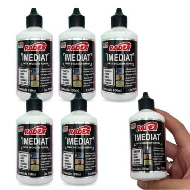 Imagem de Kit 6 Tinta Para Carimbo Preta Secagem Rápida Para Plástico 100ml Rade