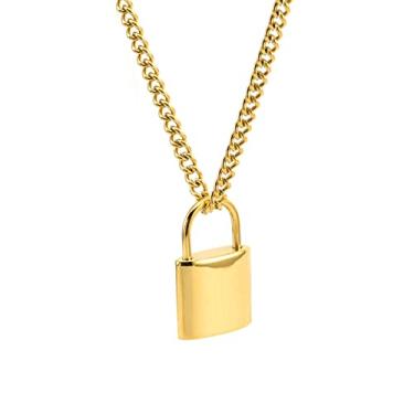 Imagem de Deelfel Colar feminino prata de aço inoxidável com pingente de cadeado simples com motivo de chave Kihei para mulheres, presente popular de aniversário, Aço inoxidável, Sem Pedra Preciosa