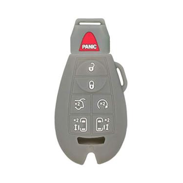 Imagem de SEGADEN Capa protetora de silicone com suporte de capa compatível com JEEP CHRYSLER DODGE 7 botões Smart Remote Key Fob CV4758 Cinza