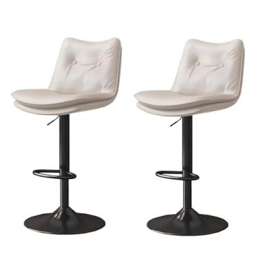 Imagem de Lzyjckh Conjunto de 2 bancos de bar ajustáveis, Bancos de bar giratórios modernos Cadeiras de bar estofadas com encosto e apoio para os pés para ilha de cozinha, balcão, sala de jantar,Beige