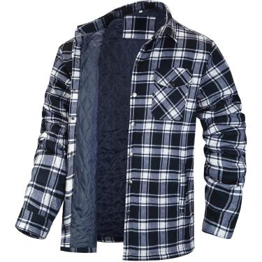 Imagem de Camisa xadrez de espessura camisas de lenhas masculinas de manga longa de manga longa Casual casual camisa de flaid camisetas de flanela de flanela com bolsos, preto e branco, M