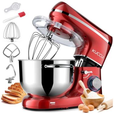 Imagem de Batedeira de Bancada 6L com 6 Velocidades, Aço Inoxidável, 660W, 110v, KUCCU, Vermelho