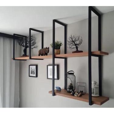 Imagem de Prateleira Tripla Ferro Estilo Industrial Completa 90X150X20