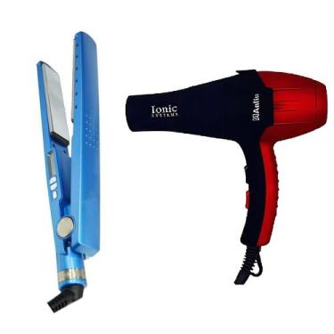 Imagem de Prancha 450ºF Profissional Azul + Super Secador Anliu, 110V