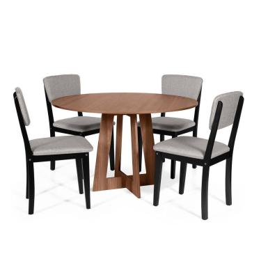 Imagem de Mesa De Jantar Redonda Montreal Noronha Com 4 Cadeiras Estofadas Ella Preto/cinza Claro