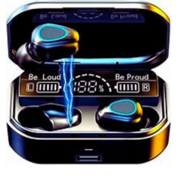 Imagem de Fone de Ouvido Bluetooth TWS Sem Fio � Som Est�reo, Controle Touch, Display LED, Estojo Carregador, Confort�vel e � Prova d��gua, Preto