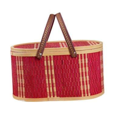 Imagem de Fenteer Cesta de bambu trançada Cesta de flores Suporte para frutas e artigos diversos com tampa Cesta de armazenamento de alimentos Cesta de compras para pão