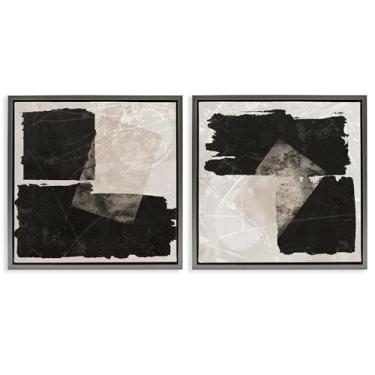 Imagem de Stupell Industries Conjunto de tela flutuante com moldura cinza preto e bege formas abstratas 2 peças por Daniela Santiago, 45,7 x 45,7 cm