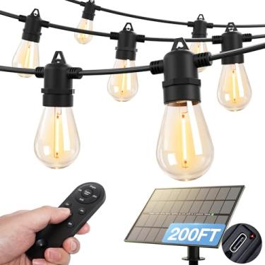 Imagem de addlon Cordão de luzes solares para ambientes externos, à prova d'água, com porta USB e controle remoto, luzes solares de pátio para uso externo, alimentadas por energia solar com 68 lâmpadas de LED