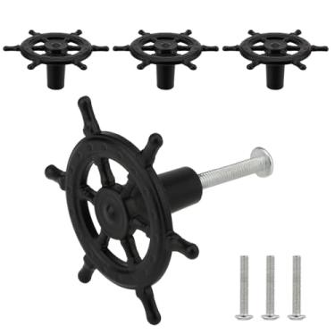 Imagem de Brosay Puxadores de leme de navio puxadores de gaveta de armário de rodas náuticas com tema de praia puxadores de gaveta costeira para móveis guarda-roupa armário decorativo alças de furo único 4