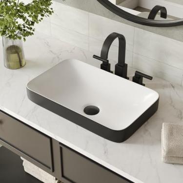Imagem de DeerValley Vessel Sink Rettangle, pias de banheiro semi-embutidas em preto e branco, 48 cm x 29,5 cm, moderna, retangular, bancada, banheiro, pia, porcelana, cerâmica, lavatório, tigela artística