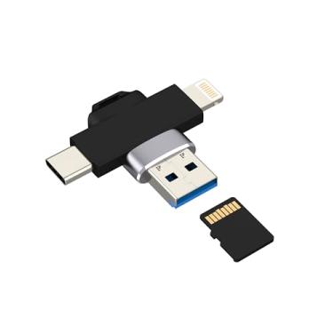 Imagem de Adaptador USB C Lightning USB A para leitor de cartão micro SD (3 em 1) para iPhone 16, 15, 14 Pro, para câmera digital Apple, TF, memória, transferência de dados, Android, para iPad, MacBook, laptop