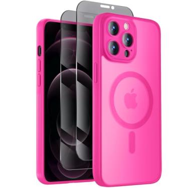 Imagem de Symcele Capa projetada para iPhone 12 Pro, compatível com MagSafe, com protetores de tela de privacidade X2, [proteção da câmera] [proteção contra quedas militares] capa de telefone à prova de choque