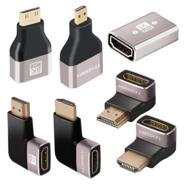 Imagem de Kits adaptadores HDMI, pacote com 7 mini/micro/ângulo reto HDMI macho para fêmea acoplador, suporta 8K @60Hz, 4K@120Hz, compatível com Xbox, PS5, Raspberry Pi, câmera e assim por diante