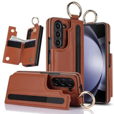 Imagem de Capa carteira para Samsung Galaxy Z Fold 6 com porta-cartões, compartimento para caneta e suporte de anel, capa de telefone resistente com fecho magnético de couro dobrável (marrom)