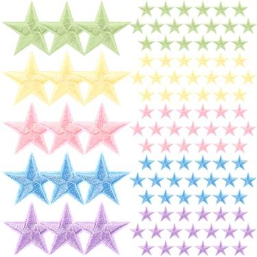 Imagem de Dingion 80 peças de remendos de ferro em estrela, mini 5 estrelas, bordado costurado, apliques, enfeites decorativos, apliques para bricolage, mochila, bolsa, chapéu, jaqueta, roupas (cor pastel, 3 x