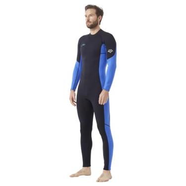 Imagem de Hevto Fatos de mergulho masculinos 3/2 mm neoprene mergulho mergulho surf roupa molhada manter quente zíper nas costas em água fria natação caiaque jet ski SUP (masculino1-azul, P)