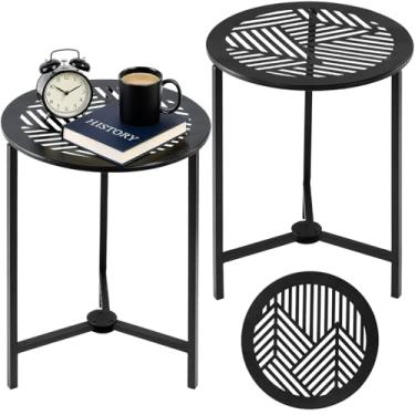 Imagem de Party Zealot Mesas laterais de 33 cm (linhas geométricas, preto brilhante)