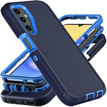 Imagem de YKHJKLEC Capa para Samsung Galaxy A15 5G, grau militar, 3 em 1, resistente à prova de choque/à prova de queda/à prova de poeira, com 2 peças de protetor de tela de vidro temperado (azul marinho)