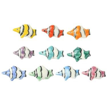 Imagem de UR URLIFEHALL 10 peças, 10 cores, porcelana, peixes tropicais, contas feitas à mão, cerâmica, oceano, animais marinhos para colar DIY, pulseira, suprimentos de artesanato