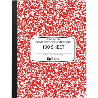 Imagem de Pacote com 4 cadernos EPI de composição de capa vermelha larga, a granel, 200 páginas (100 folhas), 24 x 19 cm, mármore, material escolar a granel, capa dura, durável, cadernos de escritório