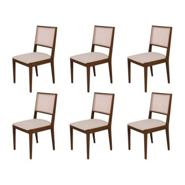Imagem de Conjunto Com 6 Cadeiras De Jantar Estofada Suellen Em Madeira E Mdf Mel Linho Bege