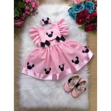 Imagem de Romper Vestido Minnie Rosa com Laço para Crianças de 03 Meses a 2 Anos
