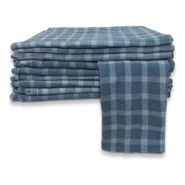 Imagem de Kit Com 10 Pano De Chão Xadrez Azul Limpeza Em Geral Casa Co