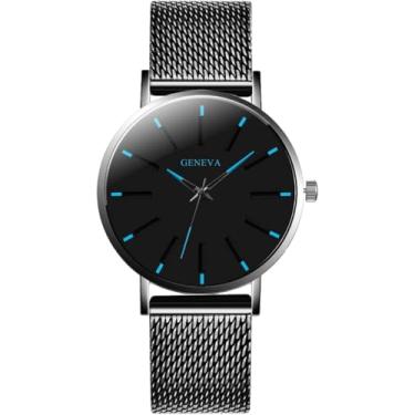 Imagem de Relógio Masculino Aço + Nylon Quartzo Minimalista – Pulseira Ajustável, Analógico, Resistente a Respingo, Preto e Azul Luxo.