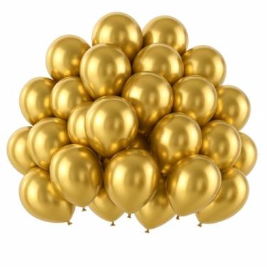 Imagem de Bexigas Metalizadas 10" 25,50,75,100 Unidades Cromadas e Reforçadas Para Festa,Aniversário,Casamento,Painel(50,Dourado)