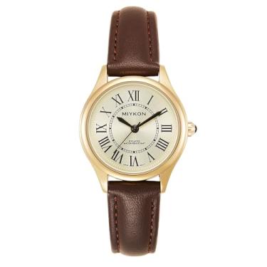 Imagem de Miykon Relógios femininos minimalistas vintage – Relógio analógico feminino pequeno e delicado com pulseira de couro genuíno – quartzo japonês, impermeável até 30 metros, Pulseira marrom, caixa