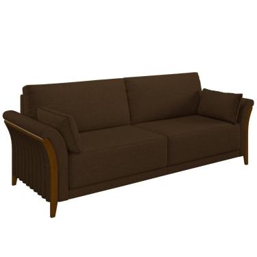 Imagem de Sofá Living 3 Lugares 222cm Pés Madeira Roya M22 Veludo Marrom - Mpozenato