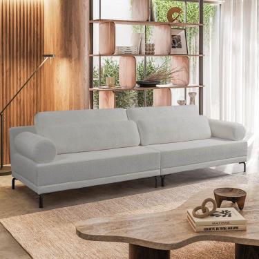 Imagem de Sofá 2 Lugares Living 194cm Pé Ferro Romeu Bouclê Cinza Claro K01 - D'rossi