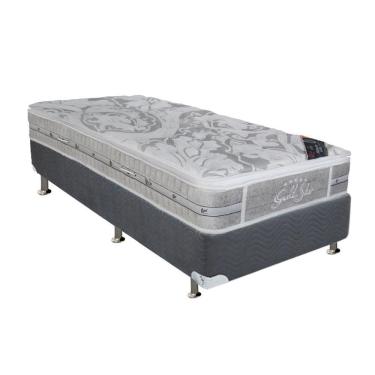 Imagem de Cama Box Solteiro: Colchão Molas Castor Pocket Super Luxo Látex SLX + Base CRC Suede Gray(88x188)