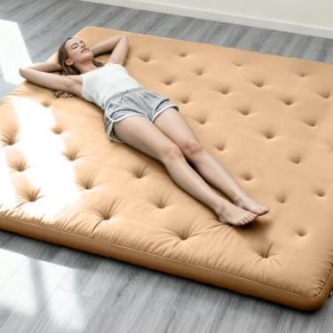 Imagem de ZonLi Colchão de futon japonês Queen Size 152 cm x 203 cm, capa 100% algodão 100 cm colchão de tatami espesso, almofada de dormir dobrável, tapete de tatame portátil, cama de enrolar para adultos