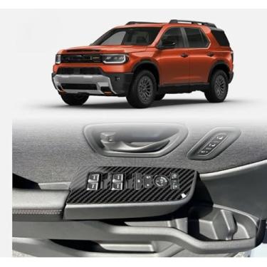 Imagem de GZBFTDH Acessórios de carro de elevação de vidro para janela, para acessórios Honda Passport 2025-2026, moldura de interruptor de elevação interior de carbono para painel de botão (fibra de carbono)