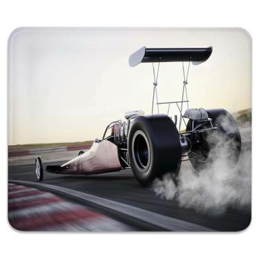 Imagem de Base de borracha antiderrapante para jogos e escritório com bordas costuradas 24 x 19 cm - Carro de corrida de arrancada de alta velocidade em ação Burnout competição esportes de velocidade