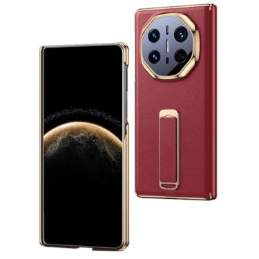 Imagem de FWYANZH Capa de couro genuíno para Huawei Mate X6, capa traseira magnética de telefone invisível com alça de mão suporte com tudo incluído dobradiça câmera à prova de choque, vermelha, Mate X6