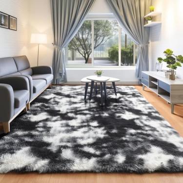 Imagem de ONASAR Tapetes pretos e brancos para quarto, sala de estar, lavável e fofo, 10 x 15 cm, tapete felpudo macio para berçário, crianças, meninas, adolescentes, dormitórios, decoração de casa, estética