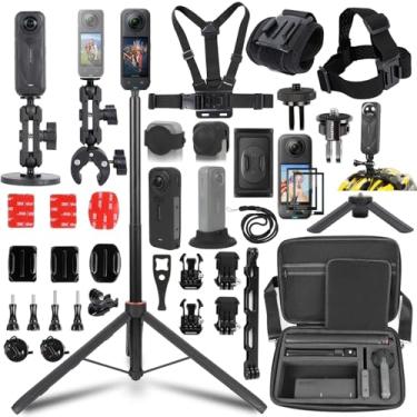 Imagem de PellKing Kit de acessórios para Insta360 X5, estojo de transporte incluído com cinto, 2 peças de adaptador de metal de 1/10.2 cm, braçadeira de guidão, suporte magnético, bastão de selfie de 109 cm