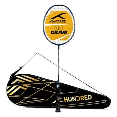 Imagem de HUNDRED POWERTEK 901 raquete de badminton de grafite completo com tampa (azul marinho/dourado) | para jogador intermediário | Peso: 84 gramas | Tensão máxima da corda - 11,8 kg