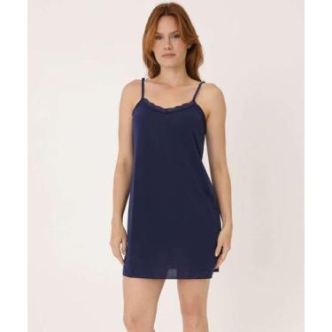 Imagem de Camisola Liganete Recorte Renda Alças Finas Marisa-83061, Azul, G