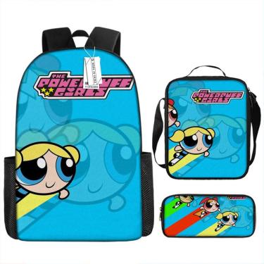 Imagem de Conjunto de mochilas Powerpuff Girls Bubbles Cartoon Kids School