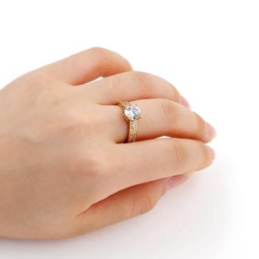 Imagem de Anéis solitários de zircônia cúbica redonda de 4 garras para mulheres, joias elegantes de noivado, casamento e promessa, Cristal, Sem pedra preciosa