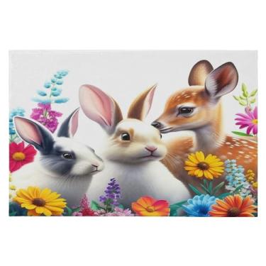 Imagem de CEBUGI Tapete de área 60 x 90 cm macio lavável tapete antiderrapante com suporte de borracha tapetes de área de coelho fofos para sala de estar, quarto, decoração de casa