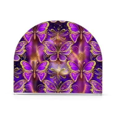 Imagem de Qilmy Lindo porta-guardanapos borboleta estilo mandala, porta-guardanapos de acrílico transparente para mesa, suporte de guardanapo de coquetel de papel de seda para cozinha, dispensador de