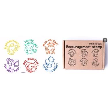 Imagem de Conjunto de 6 peças de carimbos de professor – Selos encorajadores de classificação de animais para sala de aula, selos de professores para notas de professores, selos de comportamento (6 cores)