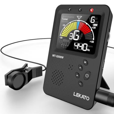 Imagem de Metrónomo Afinador de Guitarra, LEKATO Afinador de guitarra recarregável 3 em 1 metro digital, ecrã de cores LED Afinador para guitarra, baixo, violino, Ukelele, cromado e trompete (Black)