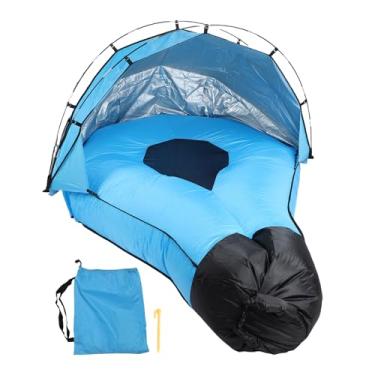 Imagem de Sofá inflável com espreguiçadeira e guarda-sol, leve, portátil, à prova d'água, sofá inflável para acampamento na praia, relaxamento ao ar livre, tecido de grade tripla 210T, 70,9