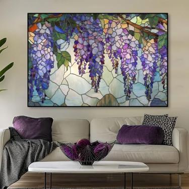 Imagem de Arte de parede em tela Wisteria arte de parede flores modernas pintura abstrata imagens de flores roxas arte botânica moderna pôster de glicínias arte de parede roxa arte de parede botânica abstrata